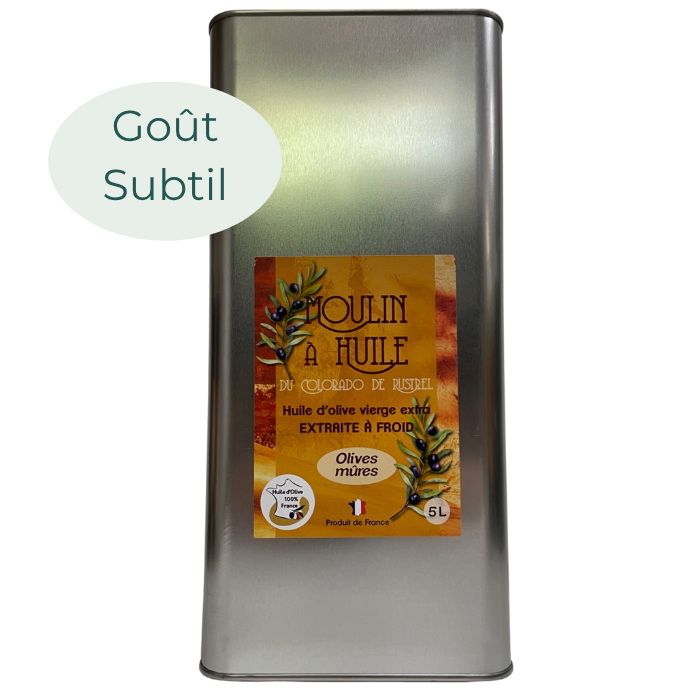 Bidon en acier 5 litres d’huile d’olive aux olives mûres du Moulin de Rustrel