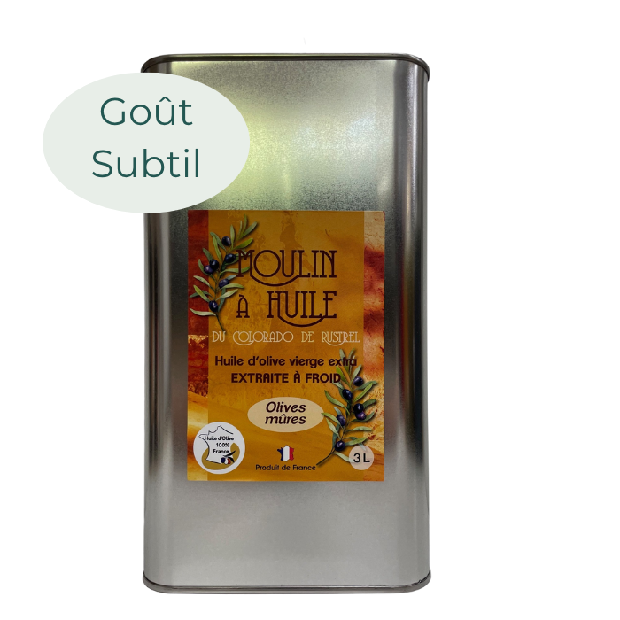 Bidon en acier 3 litres d’huile d’olive aux olives mûres du Moulin de Rustrel