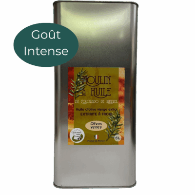 Bidon en acier de 5 litres d’huile d’olive aux olives vertes du Moulin de Rustrel
