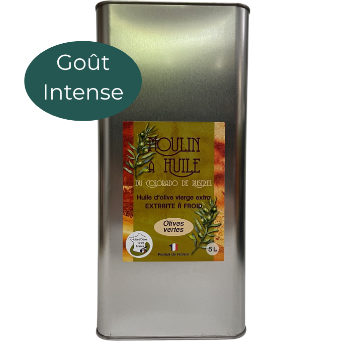 Bidon en acier de 5 litres d’huile d’olive aux olives vertes du Moulin de Rustrel