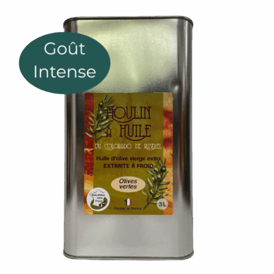 Bidon en acier de 3 litres d’huile d’olive aux olives vertes du Moulin de Rustrel