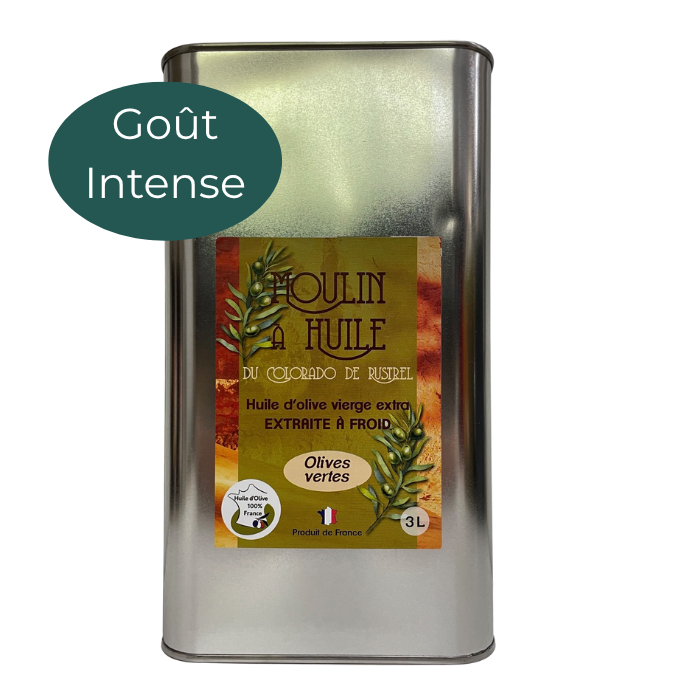 Bidon en acier de 3 litres d’huile d’olive aux olives vertes du Moulin de Rustrel