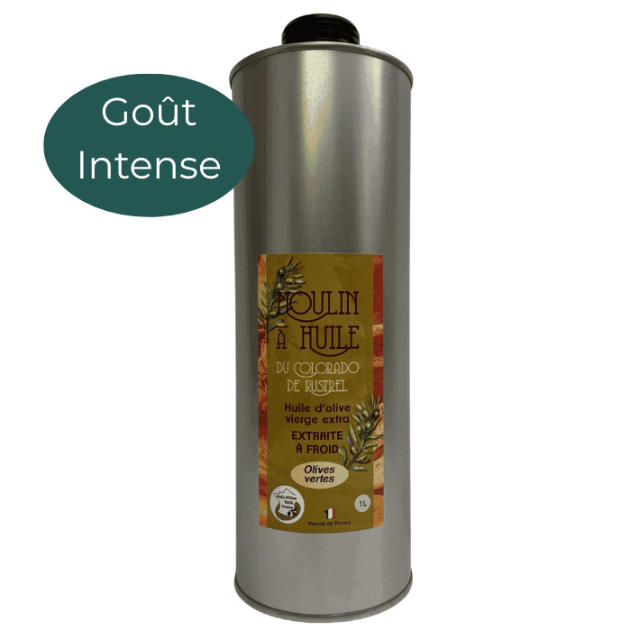 Bidon en acier de 1 litre d’huile d’olive aux olives vertes du Moulin de Rustrel