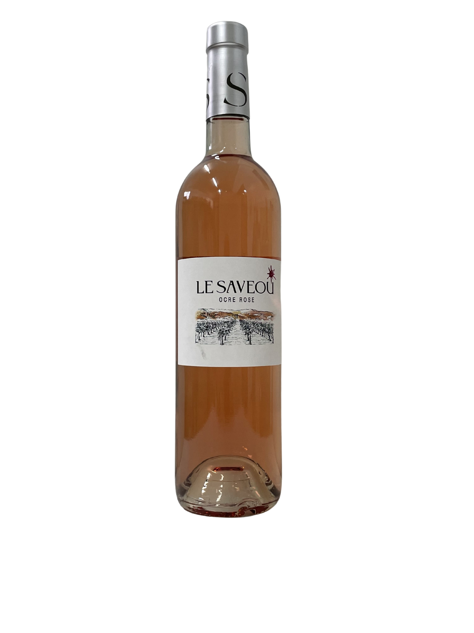 Bouteille de vin rosé Le Saveou ocre rosé sur fond blanc